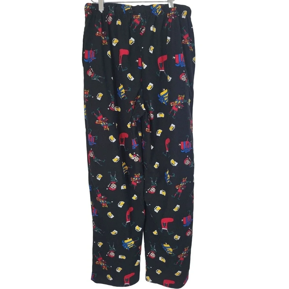 Club Room Mens Holiday Pajama Pants M Black Elf Present‎ Beer Print Pockets